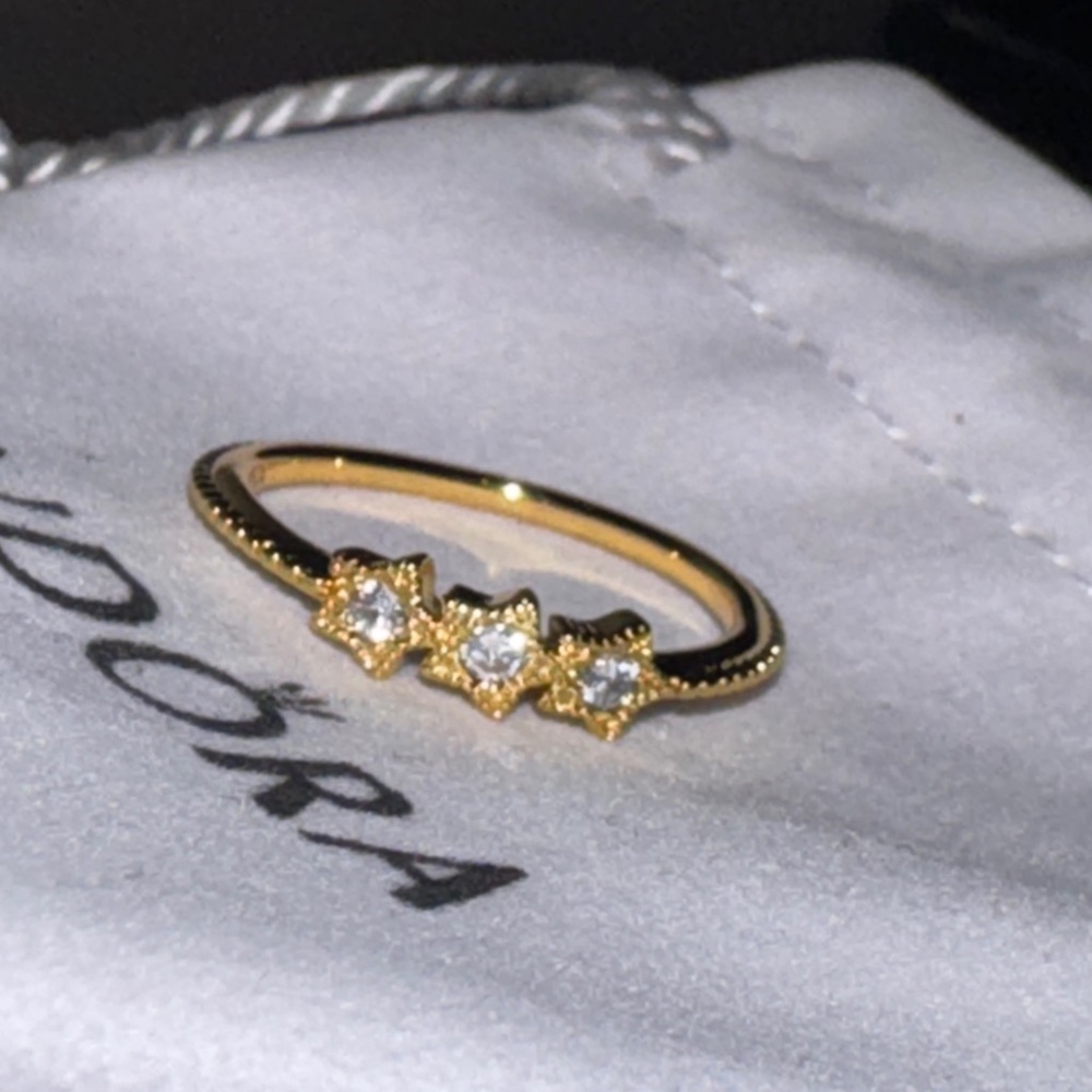 Pandora Gold Star Trio Ring with Clear Stones